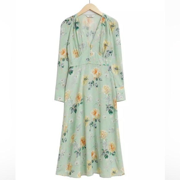 & Other Stories Button Detail Midi Floral Green Dress NWOT - Picture 4 of 14